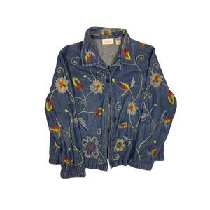 Vintage Y2K Floral Embroidered Jean Jacket Women's M 100% Cotton Studio Works